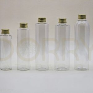 Flacon PET Transparent avec Bouchon Aluminium Doré
