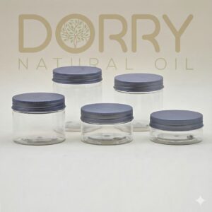 Pot en PET avec couvercle gris strié et opercule intérieur