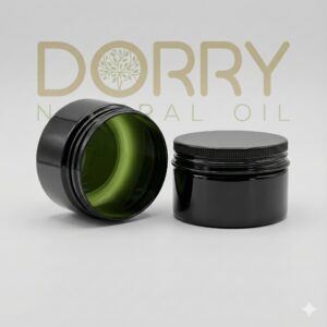 Pot 100ML en PET Vert olive foncé avec couvercle noir strié et opercule intérieur