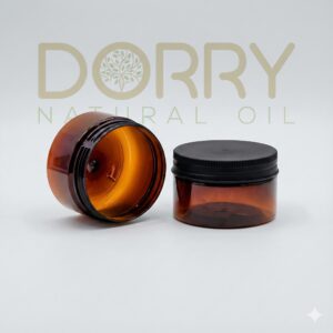 Pot 100ML en PET Marron avec couvercle noir strié et opercule intérieur